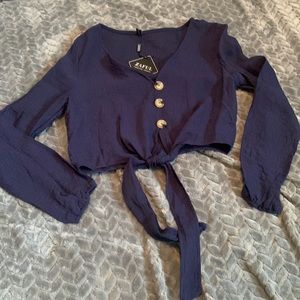 ZAFUL crop long sleeve button down shirt